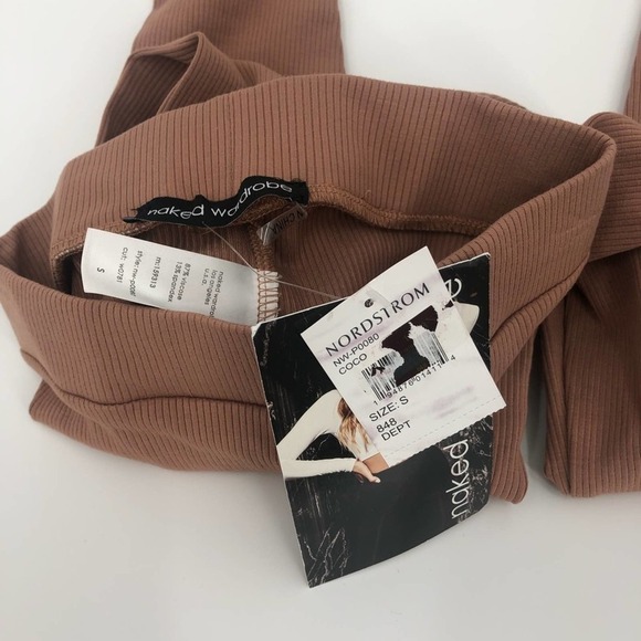 NAKED WARDROBE Snatched Rib Leggings In Coco Tan Brown Size Small NEW - Picture 8 of 12